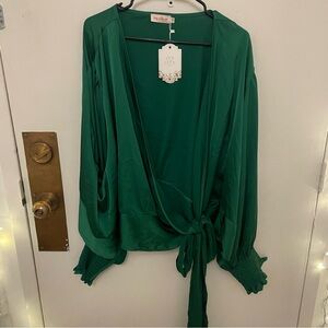 Ivy City Co Emerald Green Wrap Crop Top